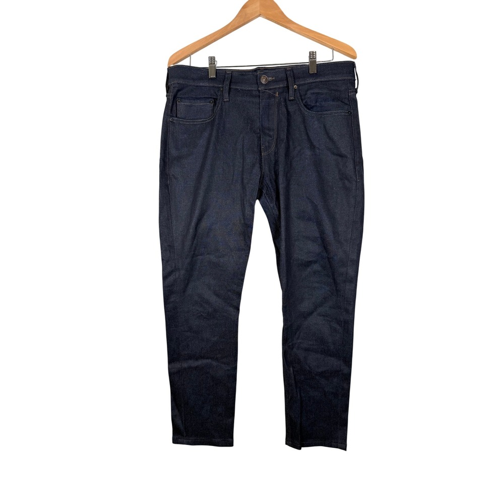 PAIGE Lennox Slim Fit Coated Jeans Mens 34 Dark Blue Coated Denim
